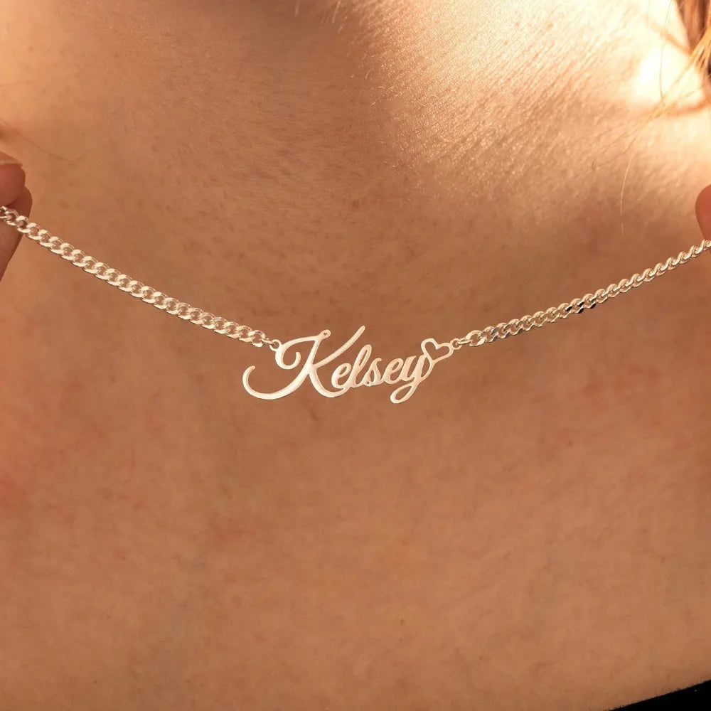 Custom 925 Sterling Silver Name Necklace Romantic Style 40cm Chain Gold Plated New Personalized Romantic Gift Charm Pendants
