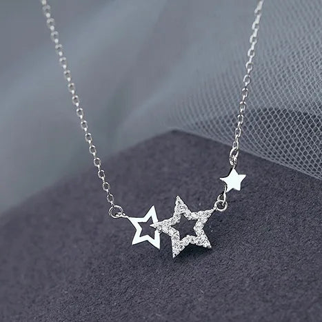 Trendy Silver Color Inlaid Zircon Star Necklaces for Women Sweet and Cute Pendant Choker Necklaces Creative Jewelry Gift