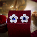 Dainty Cubic Zirconia Appointment Party Jewelry Gifts Blue Small Flowers Stud Earrings for Women Daily Wear