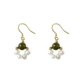 Women 18K Gold Plated Jewelry Green Stone Dangle Drop Real Natural Baroque Freshwater Hoop Pearl Earrings
