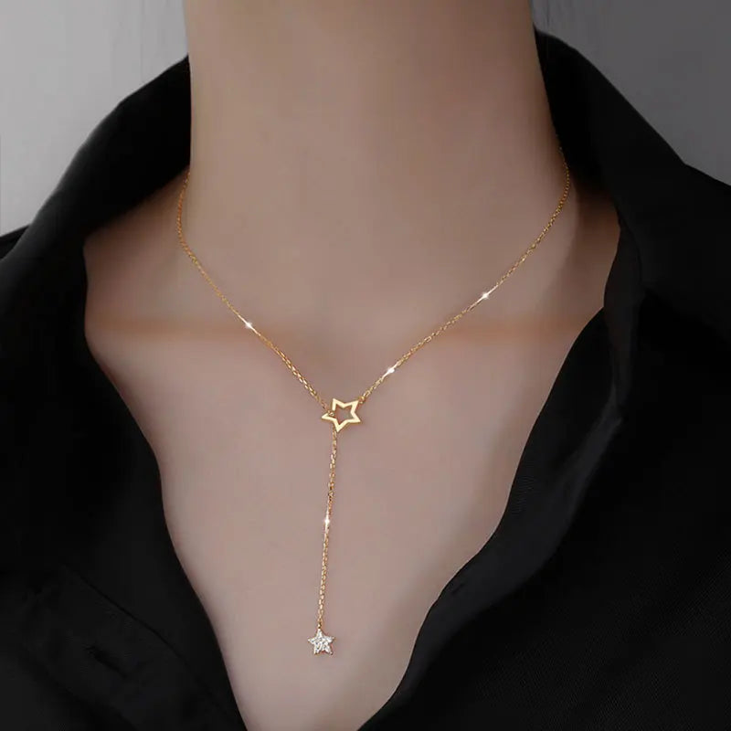 Small Zircon Star Pendant Necklace Gold Plated Adjustable Chain 925 Sterling Silver Necklaces Fine Jewelry for Women