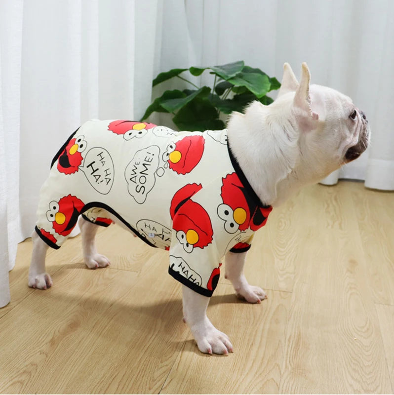 French Luxury Classic Thin Summer Dog Clothes Cotton Pug Bulldog Fat Dog Air Conditioning Pajamas