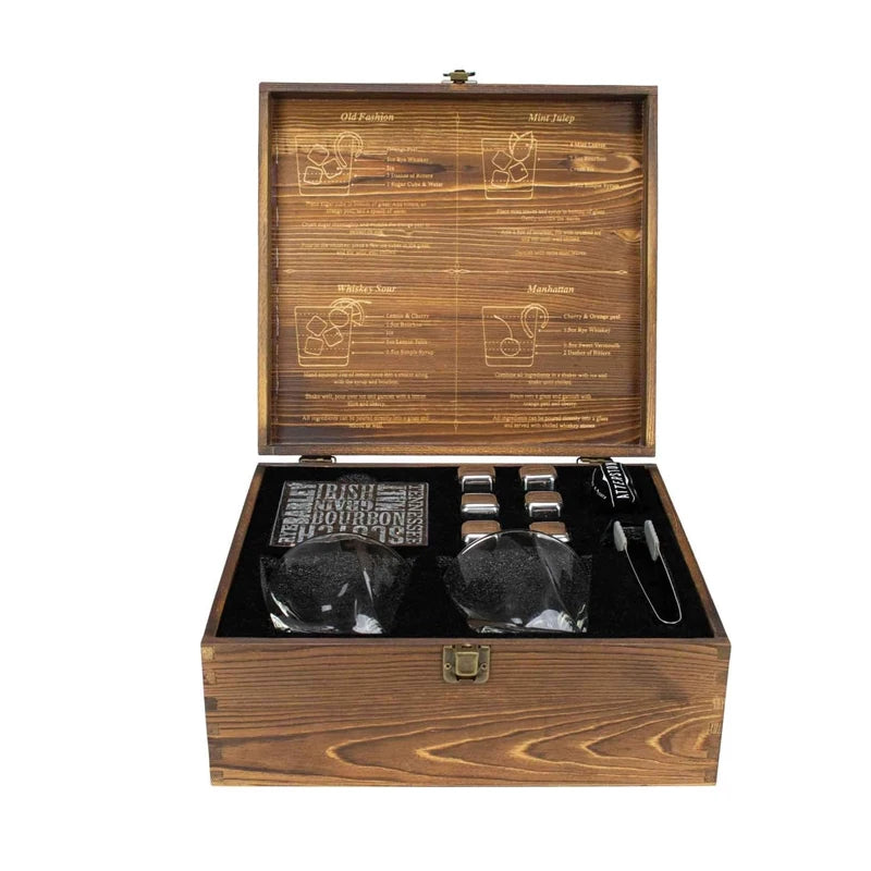 Dad Whiskey Glass Set of 2 Bourbon Whiskey Stones Includes Crystal Whisky Wood Box