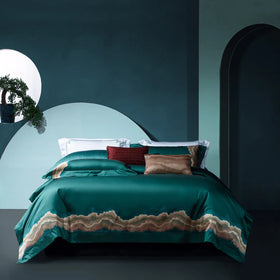 Printed Home Textile Premium Quality 4pcs Luxury Pure Cotton High Thread Count Pillowcase Duvet Cover Flat Sheet Bedding Set