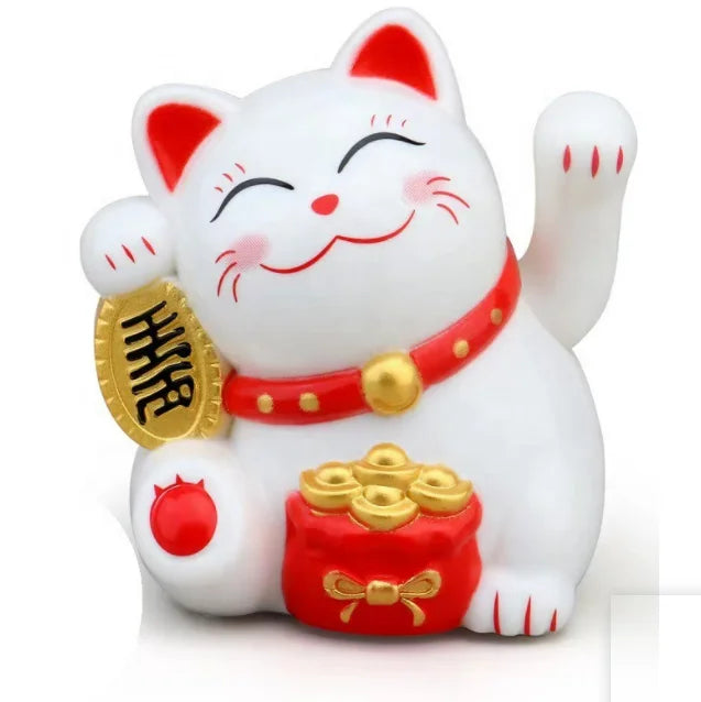 5.3*4.9*5.5cm Waving Maneki Neko 2 Inch Car Decor Waving Beckoning Cat Solar Power Plastic Lucky Cat for  Children Toy Gifts