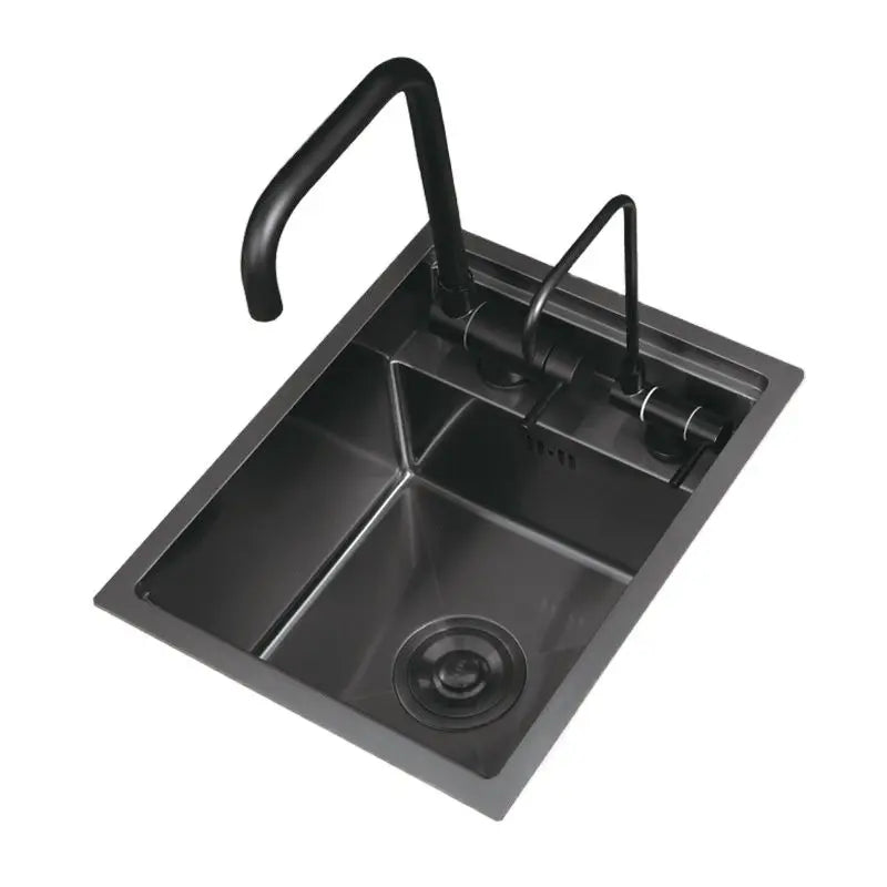 45x35cm Hidden Sink 304 Stainless Steel Two Holes Single-slot Small Bar Wash Basin Black Mini Island Invisible Sink