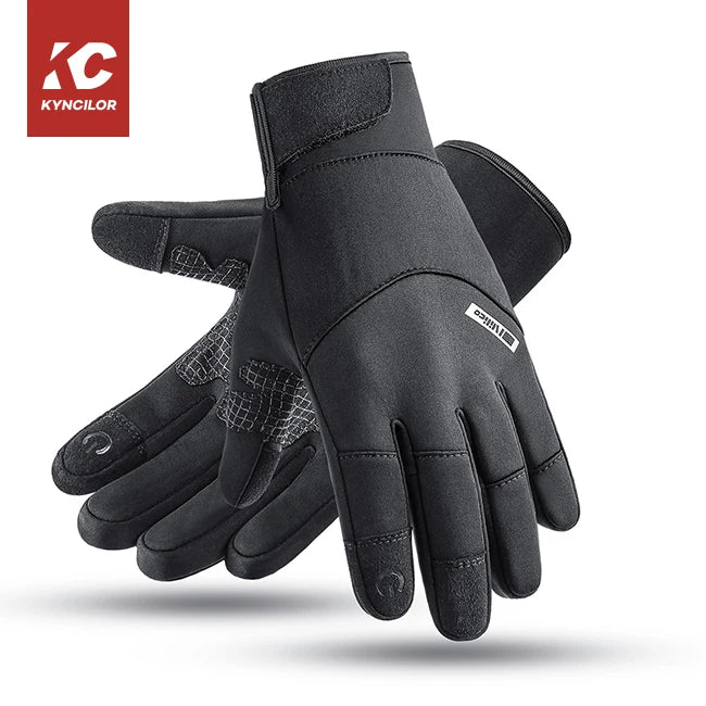 Men's Fashion Thermal Cycling Gloves Black Waterproof Windproof Warm for Technology Winter Outdoor