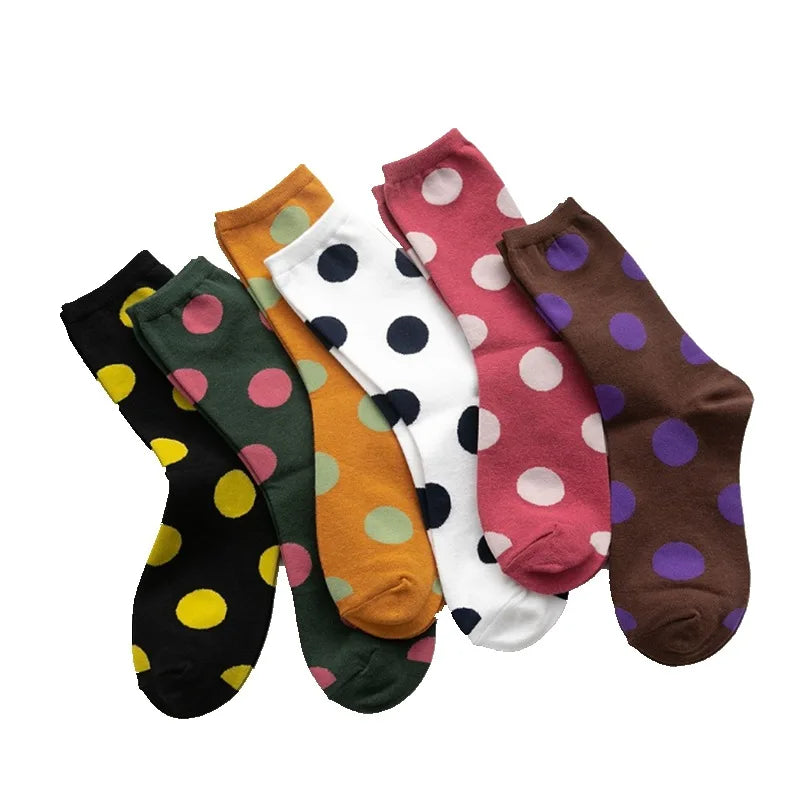 Women's Colorful Cotton Crew Tube Socks Big Dots Printed Comfortable Cute Customized Cartoon Circle Design Knitted Size Free