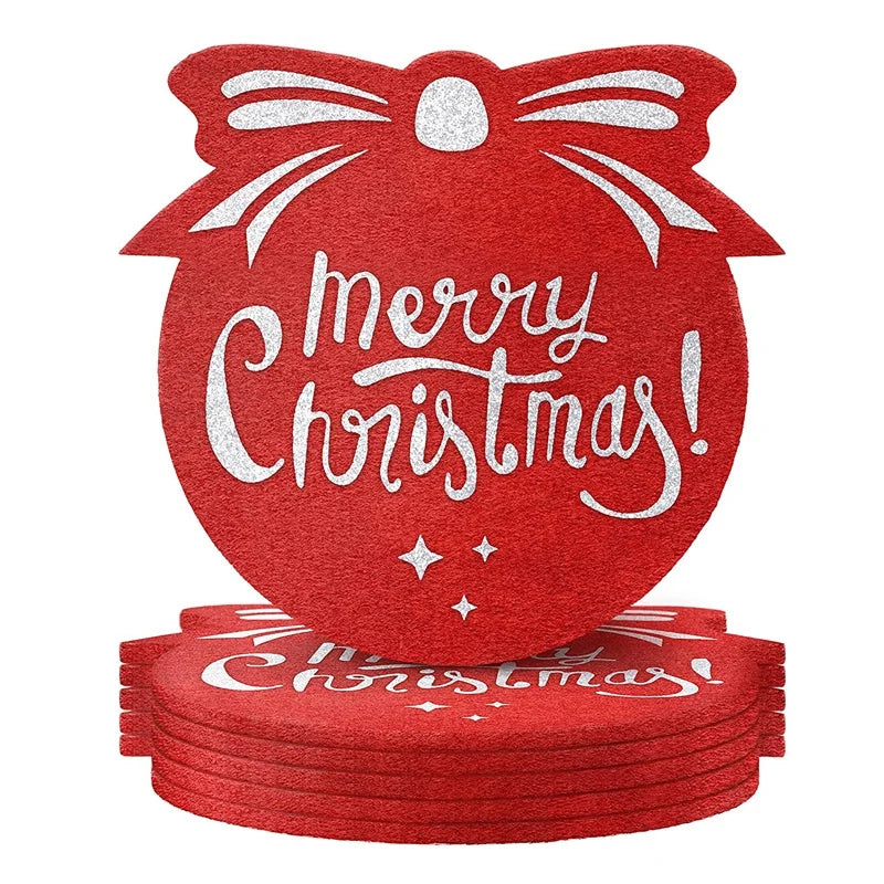 6pcs Set Christmas Felt Cup coaster Christmas Cup Mat Christmas Holiday Coasters for Drinks