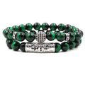 New Green Tiger Eye Stone Micro-Inlaid Zircon Ball Bend Trendy Geometric Beaded Bracelet Set for Couples for Weddings Gifts