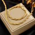 Nabest 6.5mm Stainless Steel Snake Chain Necklace Bracelet Waterproof Jewelry 18kGold Plated Twists Chain Jewelry Sets