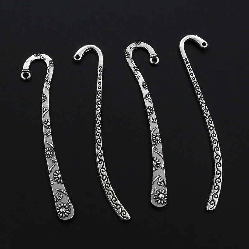 10pcs Vintage DIY Bookmark Charms Flower Antique Silver Plated Zinc Alloy Charms Pendant for Bookmarks Metal Jewelry Accessories