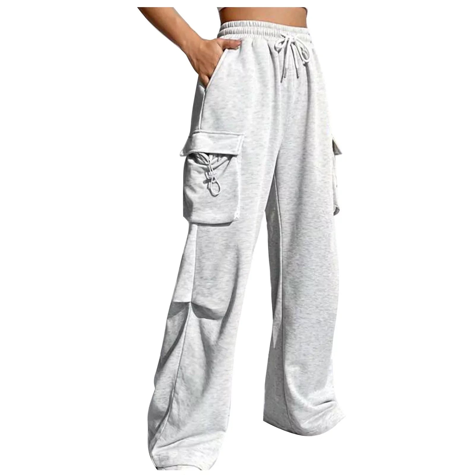Sweatpants With Pockets Elastic Drawstring Wide Leg Cargo Sweatpants Workout Jogger Pants Baggy