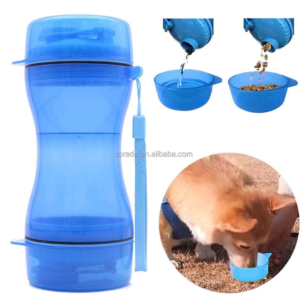 2025 Factory Custom Portable 2 in 1 Leak Proof Travel Pet Cat Dog Food Water Drinking Dispenser Bottle for Outdoor Walking