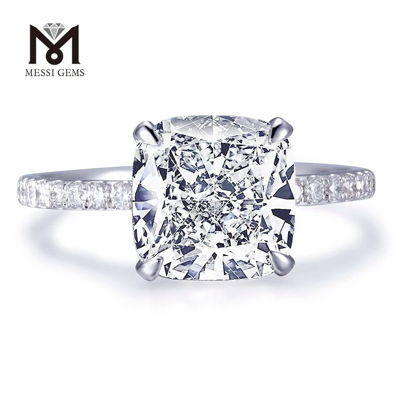 Messi Gems MSR-510 18K White Gold Engagement Ring 3.2CT E VS1 Cushion Cut Lab Grown Diamond Ring for Women Jewelry