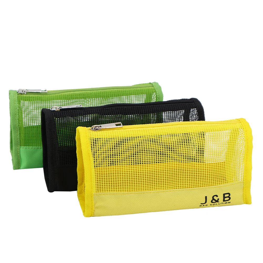 Eco Friendly Candy Color Plastic Mesh Cosmetic Bag Waterproof Wash Toiletry Bag Toothbrush Pencil Lipstick Makeup Pouch