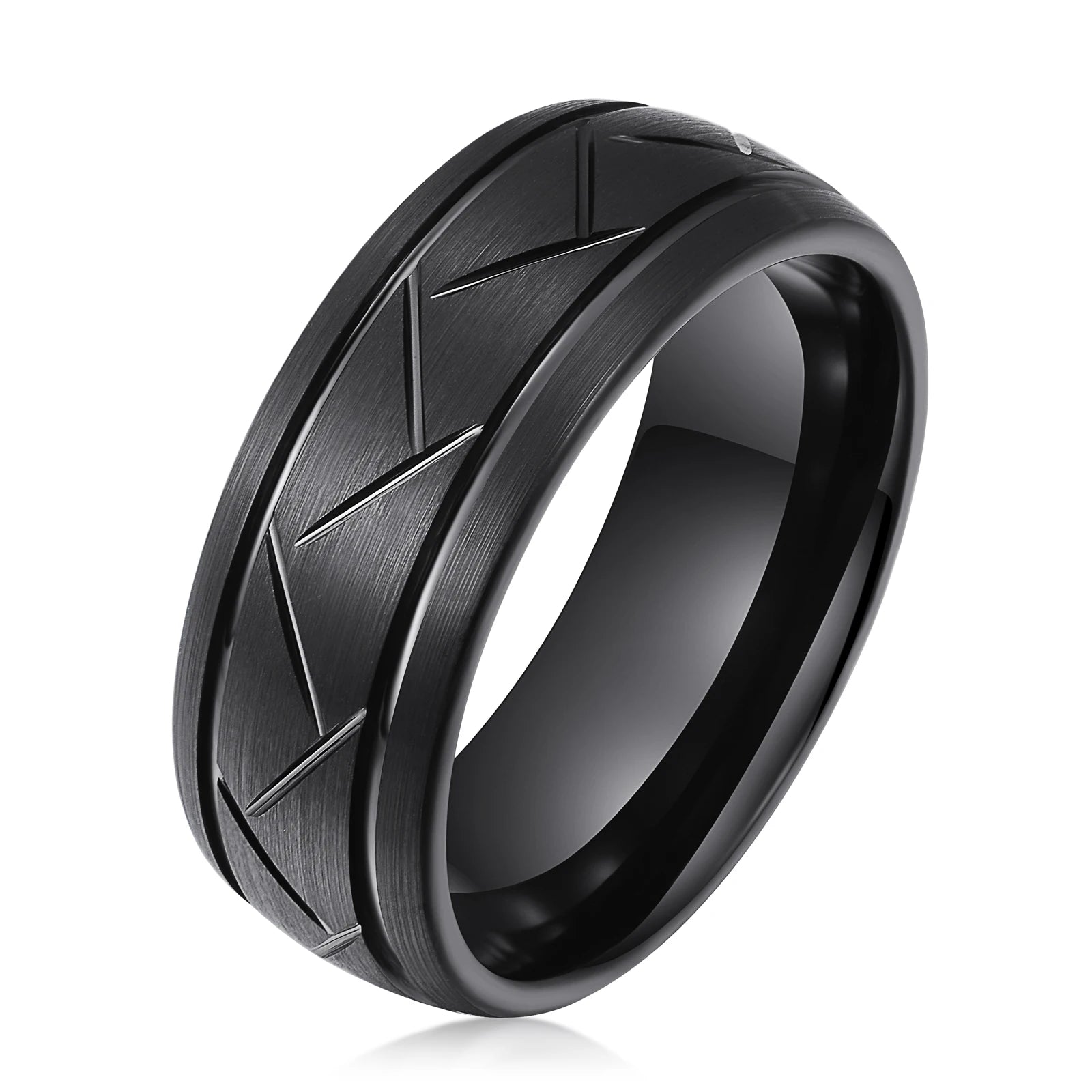 In Stock Fashion Jewelry Scratch Bevel Cut Mens Tungsten Wedding Rings Engagement Band Anniversary Gifts Rings