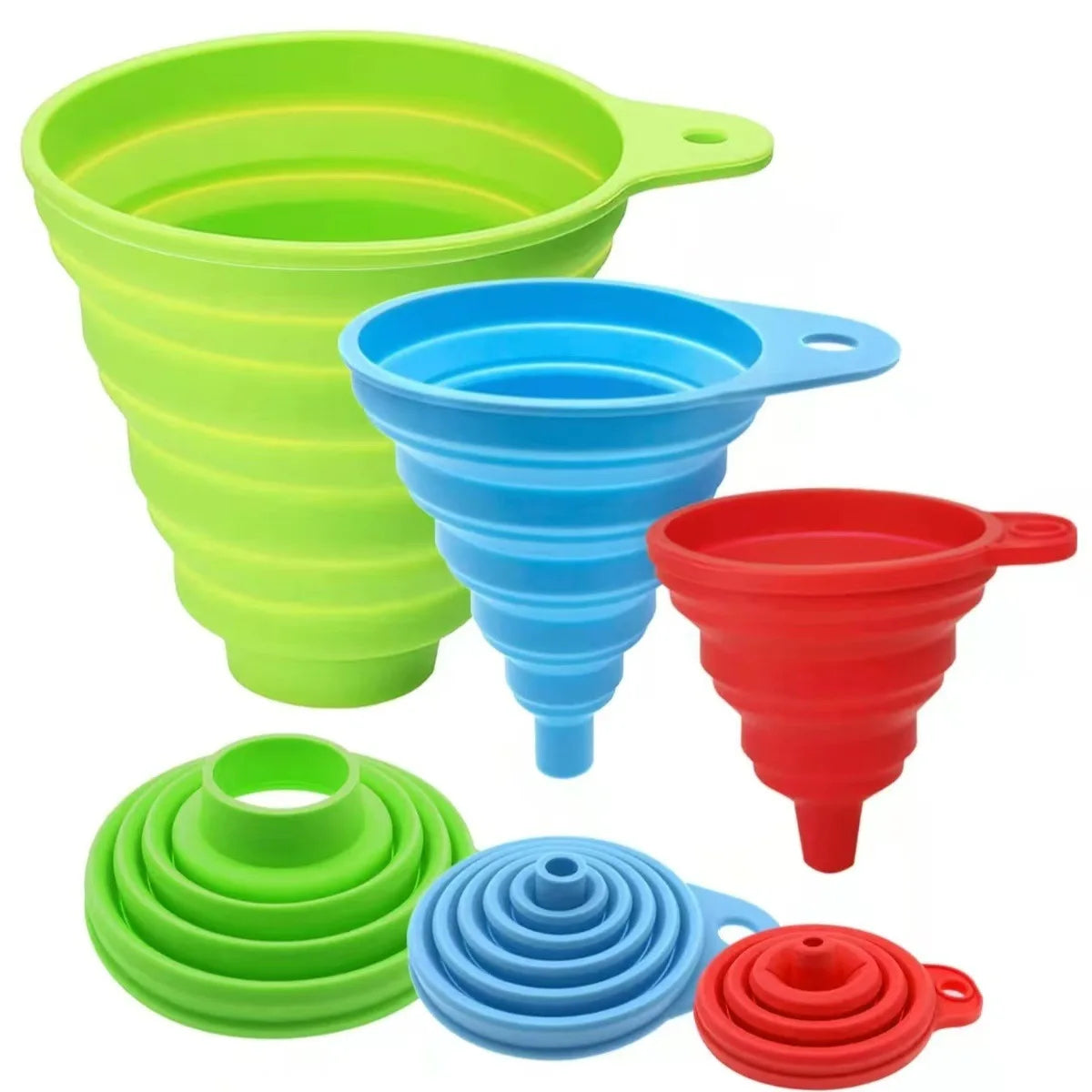 Hot Selling Food Grade Collapsible Kitchen Gadgets Cooking Utensils Accessories Foldable Silicone Collapsible Funnel Set