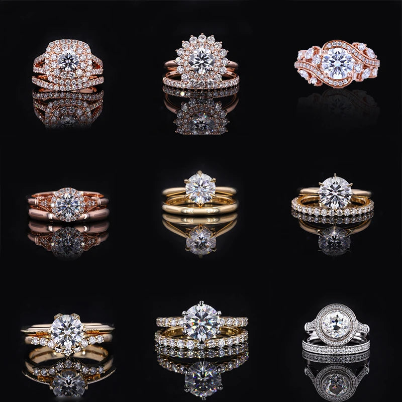 Starsgem Fine Jewelry Couple Set 14k 18K Solid Gold Engagement Wedding Moissanite Ring