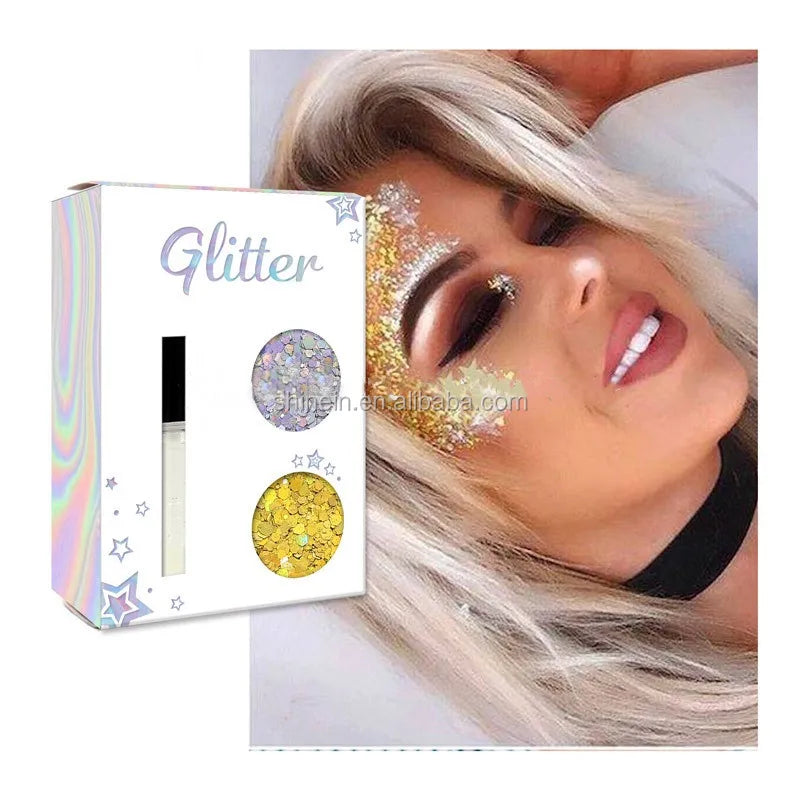 Hot Sale Silver Gold Cosmetic Face Body Glitter Polyester Holographic Chunky Glitter with Fix Gel