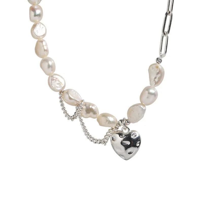925 Silver Sweet Pearl love Necklace Women's High-end Fashion Heavy Industry Chain Tassel Asymmetric Clavicle Chain MegaBDM