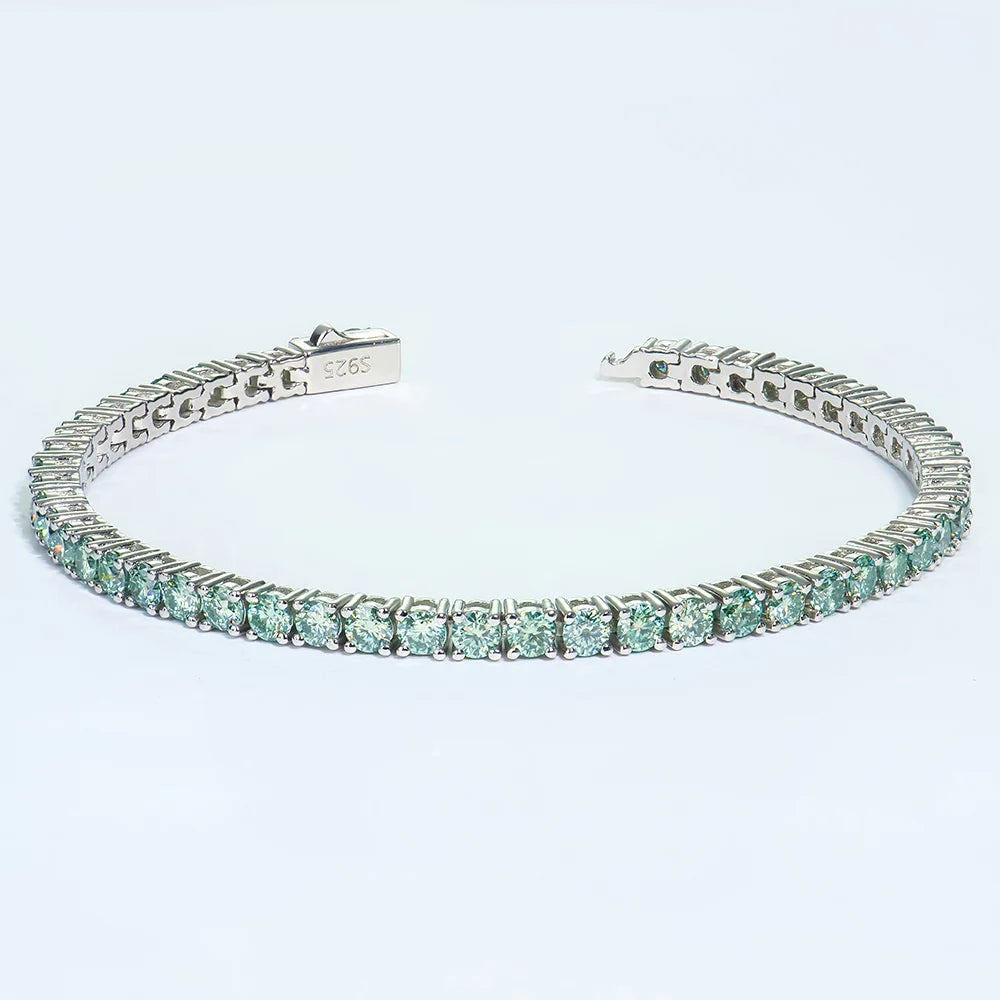 Wholesale 925 Silver Round Shape Blue Green Color Mossanite Diamond Tennis Bracelet Fashion Jewelry for Party for Wedding