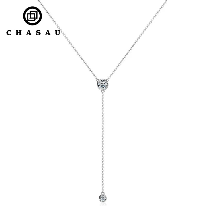925 Sterling Silver 6.5mm&4mm Round Moissanite Necklace Ladies Fashion Y-shaped Pendant Necklace