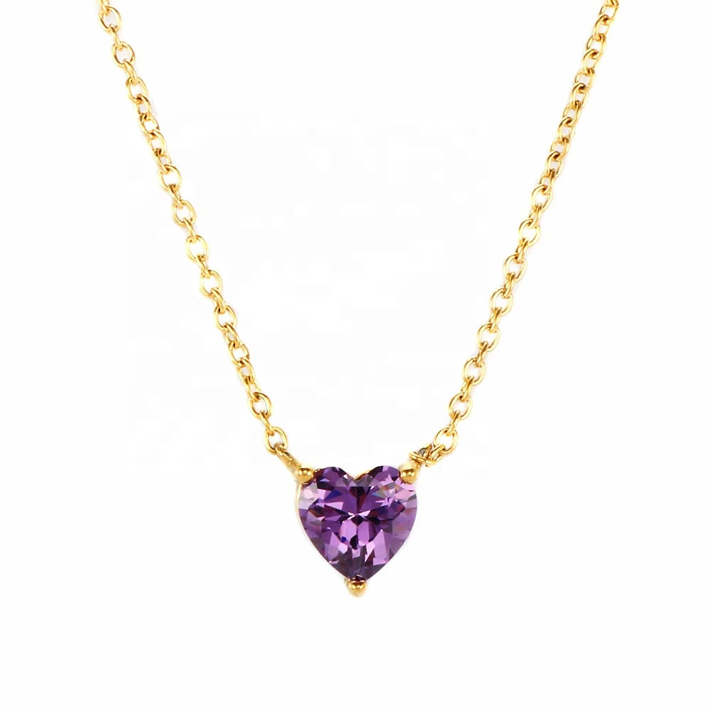 New Stainless Steel Necklace Heart Shaped Zirconia Diamond Necklace Heart Crystal Pendant Necklace