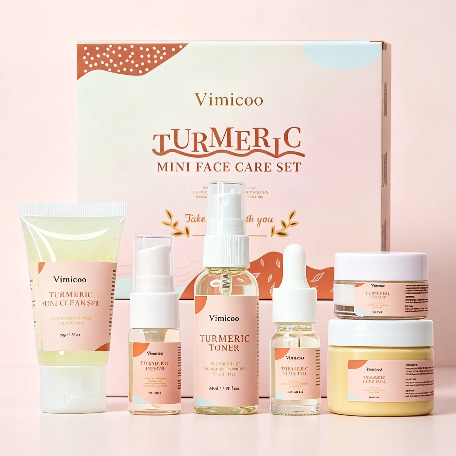Private Label Turmeric Face Skin Care Set Whitening Hydrating Moisturizing Facial Natural Cosmetic Product Gift Skincare Kit
