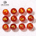 JD GEMS Semi Precious Chinese Traditional Style Gemstone Bead Natural Red Agate CNAS Certified 12 Animals Zodiac Bead Jewelry