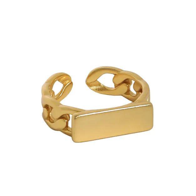 Geometric Square Shape Jewelry Gold Plated S925 Sterling Silver Chain Shape Open Adjustable Rings for Women