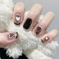 Temooi Wholesale 24Pcs ABS False Nails Short Square Round Heart Two-color Press on Nails With Nail Glue