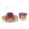 Hot Sale Vintage Turkish Romantic Middle East Style Luxury Blue Gold Color Painted Glass Tea Cup Saucer Set