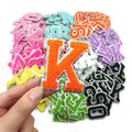 New Chenille 6.5cm Silver Edge Orange Glitter Bling Chenille 6.5cm Embroidered Iron-On Orange Letter Patches for Hats