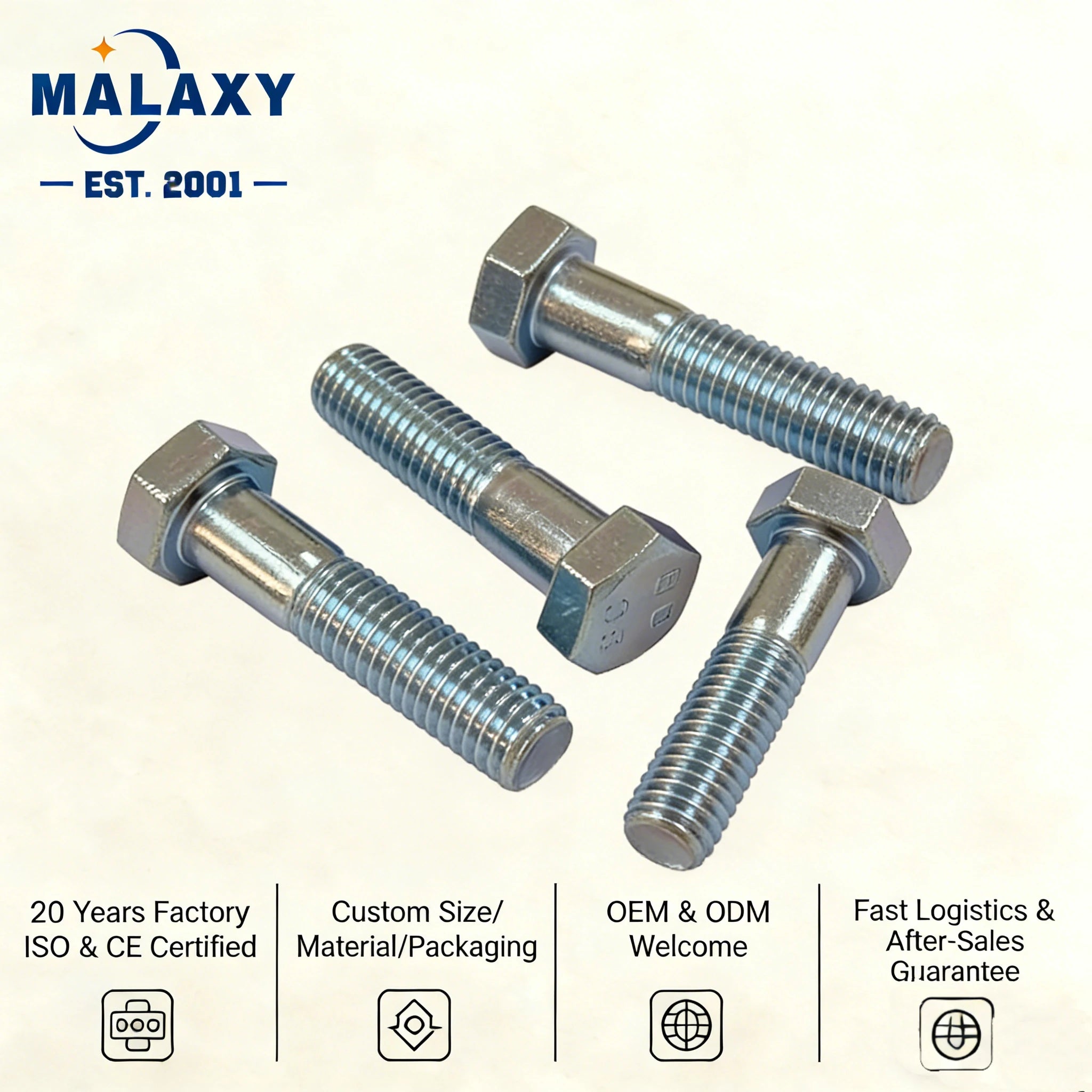 MALAXY M42 3/4 X3 Rod Threaded Black Hex Bolt