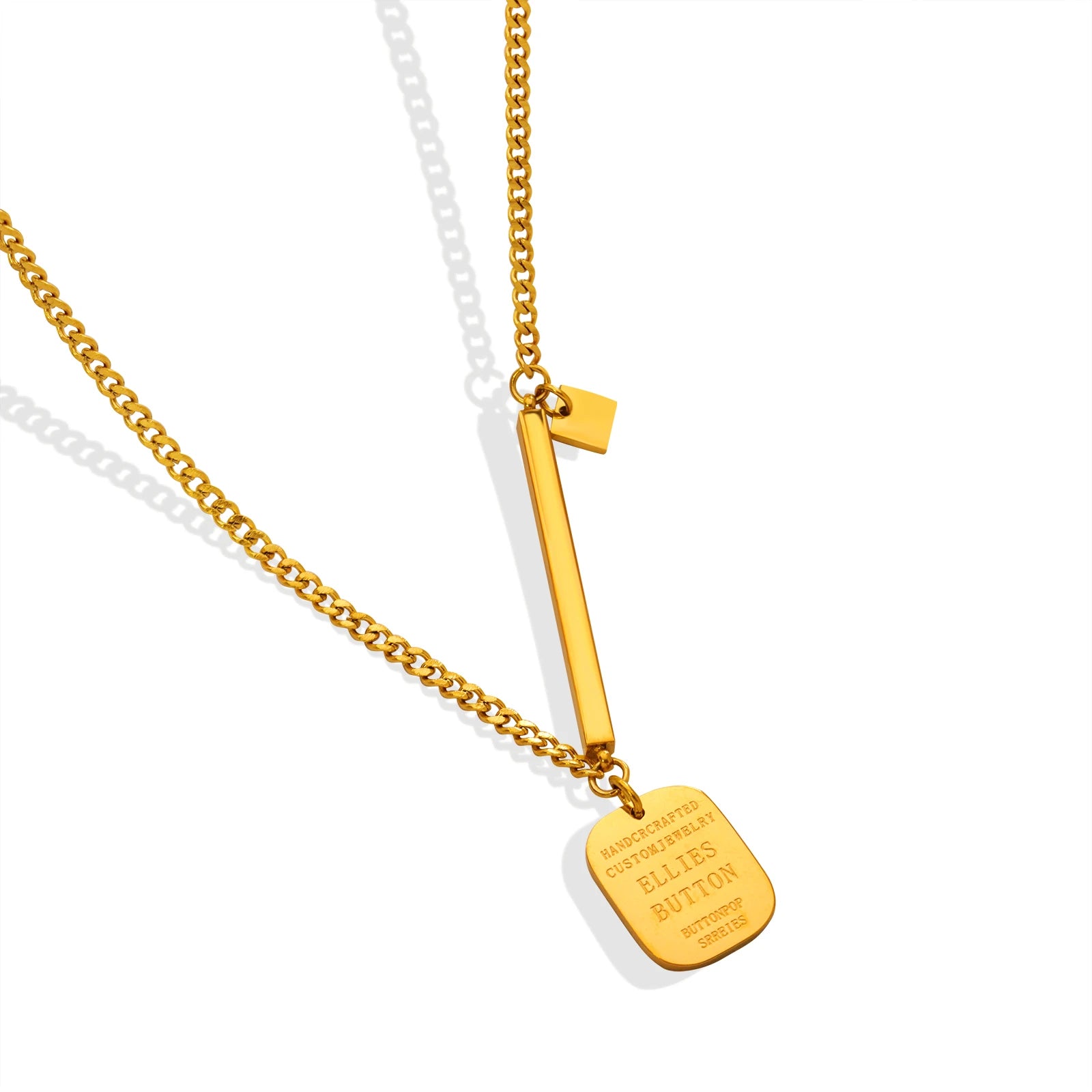 Stainless Steel Small Square Brand Simple Personality Can Be Engraved Pendant Necklace