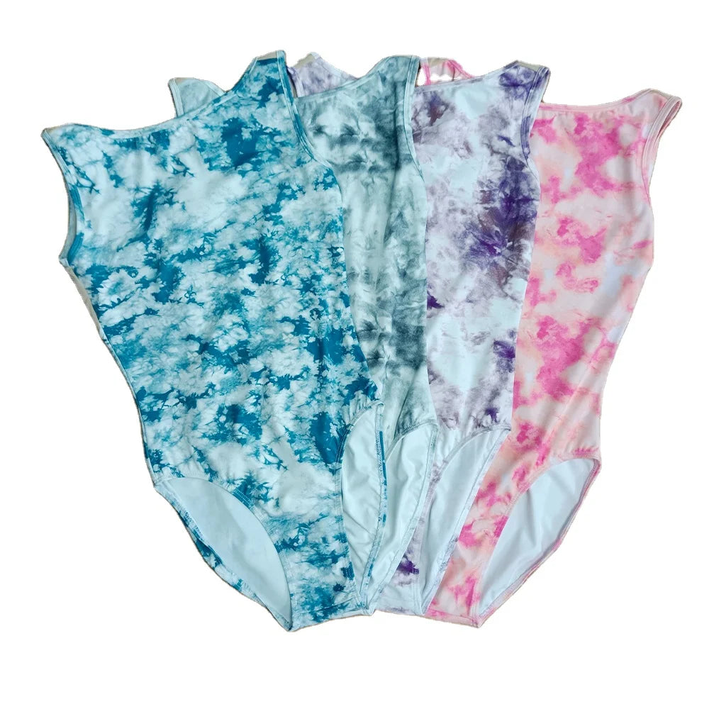 New Arrival  Tie Dye  Sleeveless Training Dancewear Ballet Leotard Kids Gymnastics Leotards for Girls Bodysuit