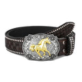 Fast Delivery Customizable Plate Horse Buckle Leather Plain Belts American Western Denim Vintage Carved Buckle Belt
