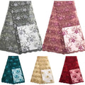 130 cm Width Polyester Tulle Embroidery Chiffon Nigerian Fabric 3D Laser Lace Sequins Rose Flower Knitted Wedding Dresses Yunfan