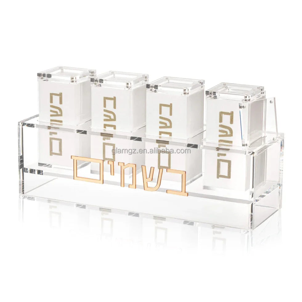 Judaica Jewish Magnetic Cover Havdalah Set Acrylic Luctie Multi Pack Suspended Besamim Jars
