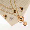 Fashion Diamond 18K Gold Plated Women Stainless Steel Girl Black Shell Stone Costume Design Jewelry Sets