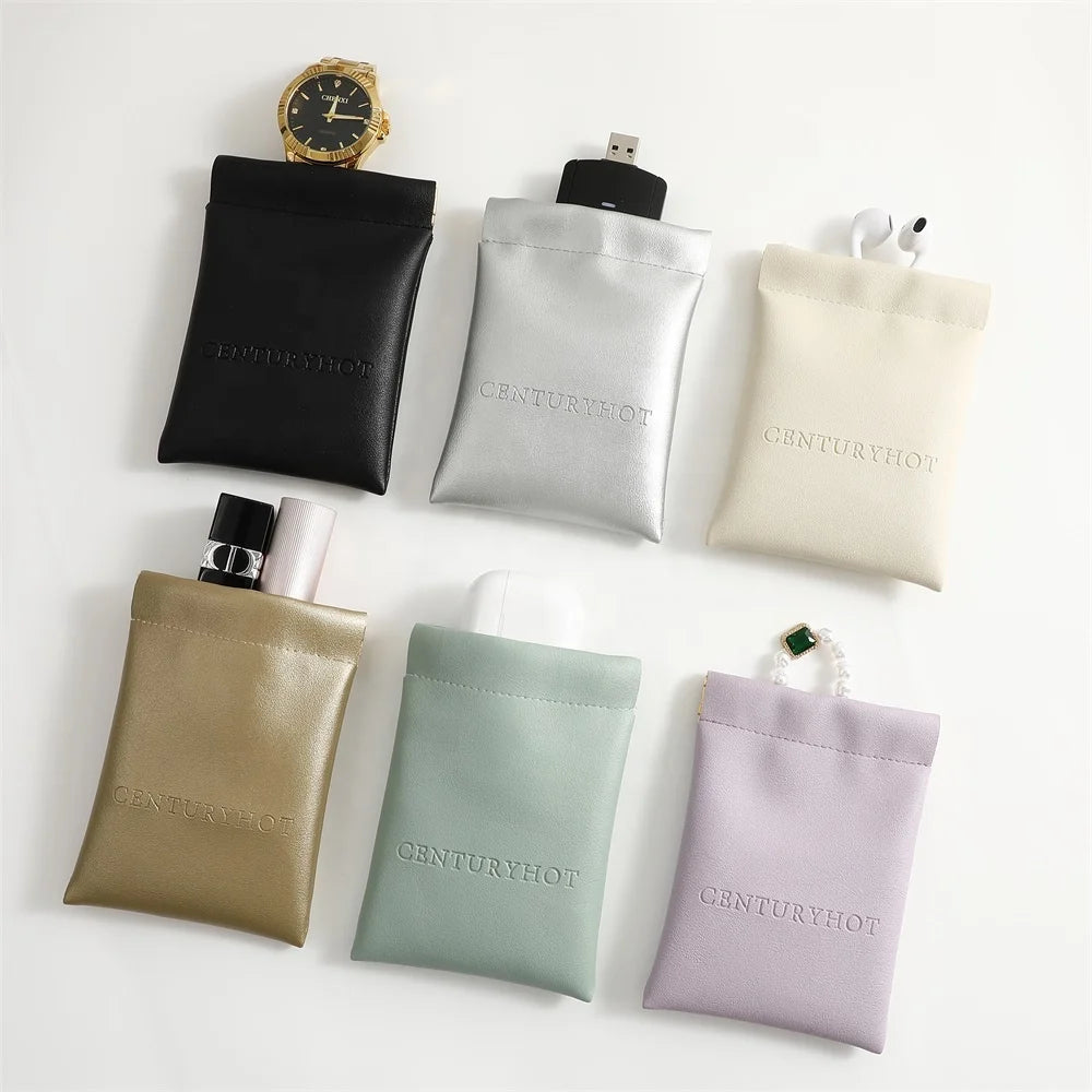 PUPPYSEW 9*12cm PU Leather Pouch Small Cosmetic Lipstick  Automatic Closed Shrapnel Bag Makeup Packing Bag Jewelry Bag WIth logo