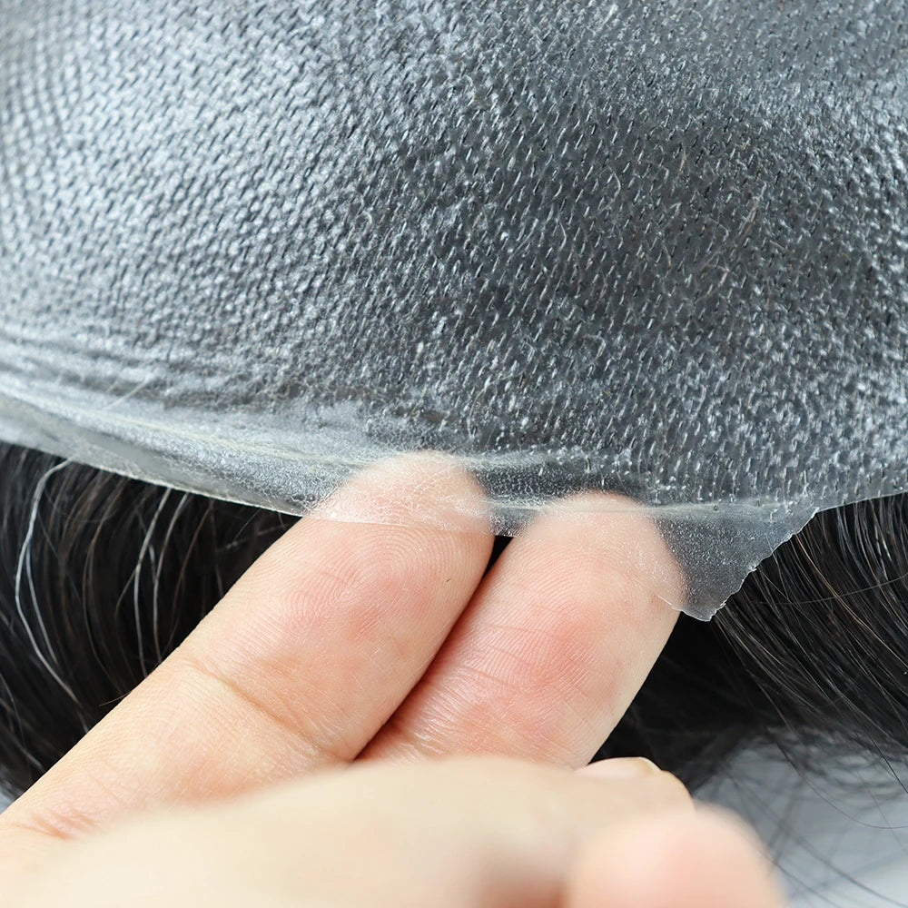 PU V-loop Ultra Thin Skin Men Toupee European Human Hair Invisible Men Hair Replacement Poly Disposable Hairpiece