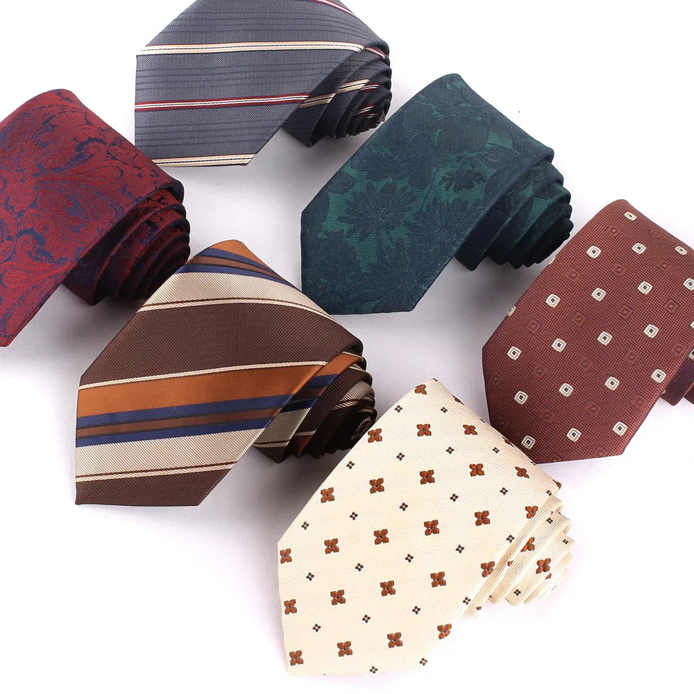 Men's New Business Style 8cm Jacquard Printed Paisley Striped Polyester Tie