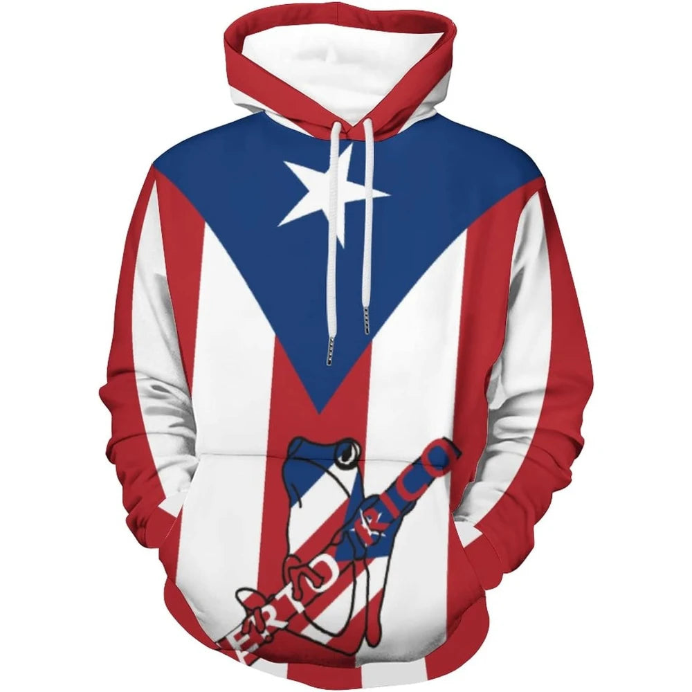 Fitspi Wholesale Puerto Flag Hoodies Unisex Pullover Sweatshirt Fashion Autumn Winter Casual Loose Long Sleeve With Pocket