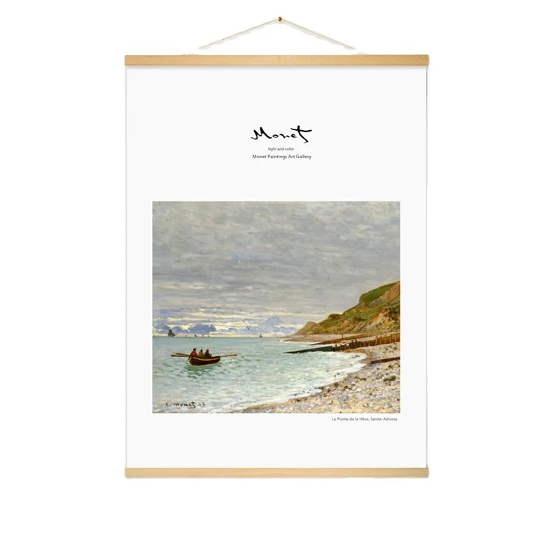 Wholesale Monet Seascape Paintings Art Canvas Printing Wooden Frames Scroll Wall Poster Hanger Indoor Decoration