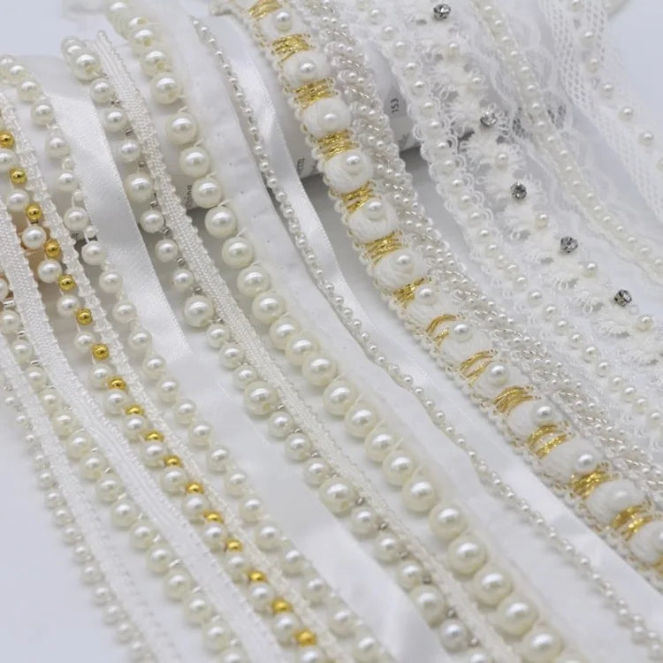 Customize Eco-Friendly Embroidered Collar Pearl African Handmade Decoration Ribbon Beaded Lace Trim for Dress