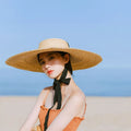2025 Handmade Wide Brim Natural Straw Hat for Women French Style Long Ribbon Summer Vacation Beach Cap Ladies Visor UV Sun Hat