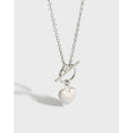 Matte Heart Charm Pure Silver Choker S925 Link Short Necklace Sterling Silver OT Clasp Toggle Chain Choker for Women