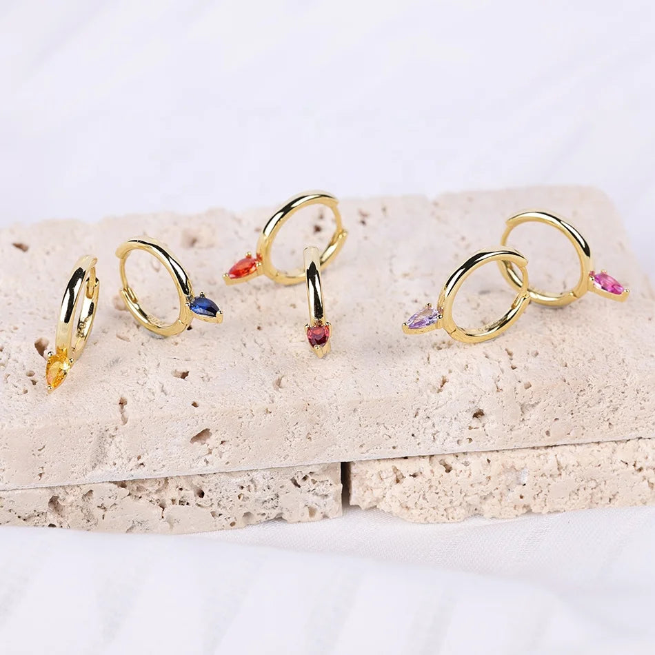 Nagosa Gemstone 925 Sterling Silver Zirconia Jewelry 18k Gold Vermeil Birthstone Marquise Huggie Hoop Earrings
